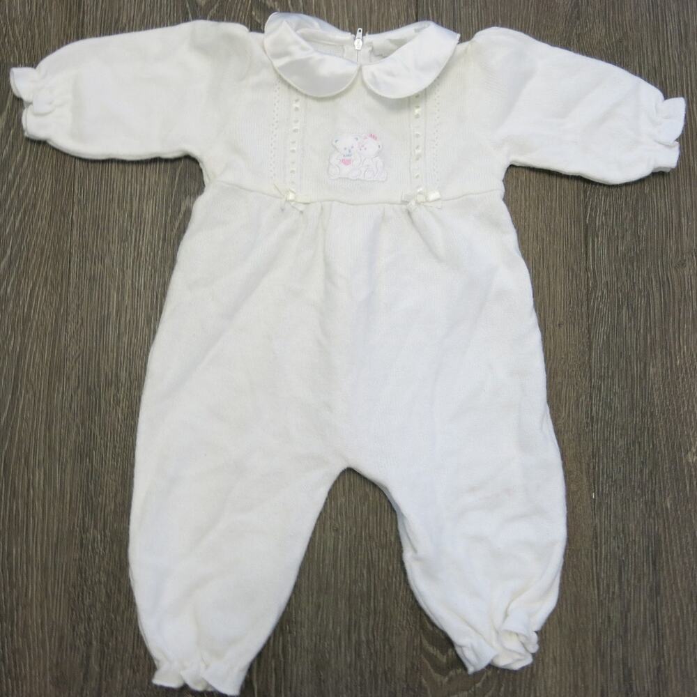 Vintage Sears Baby Knit One Piece Sweater Romper Size 6-9 Months White Ribbon